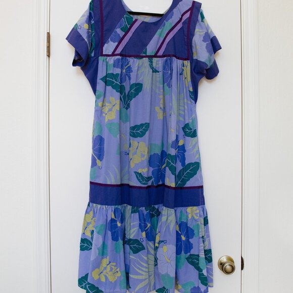 Vintage 70’s Good Times Hawaii Muumuu Dress – Purple & Green Floral – Tag XL (Fi - Picture 1 of 7